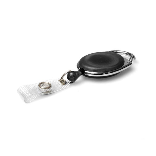 Bild på Black translucent carabiner ID badge reel with reinforced strap. 60270171 (DE,SE,NO,FI,RO,PL)