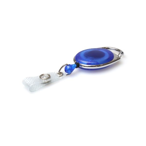 Bild på Blue translucent carabiner ID badge reel with reinforced strap. 60270218 (DE,SE,NO,FI,RO,PL)