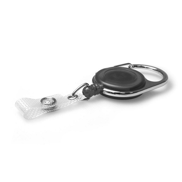 Bild på Black translucent carabiner badge reel with reinforced strap. 60270140 (DE,SE,NO,FI,RO,PL)