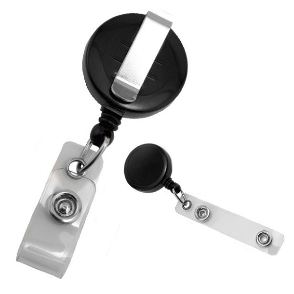 Bild på Svart karbinhake ID-badgerulle med bältesklämma och 22 mm band som kan tryckas. 60270178