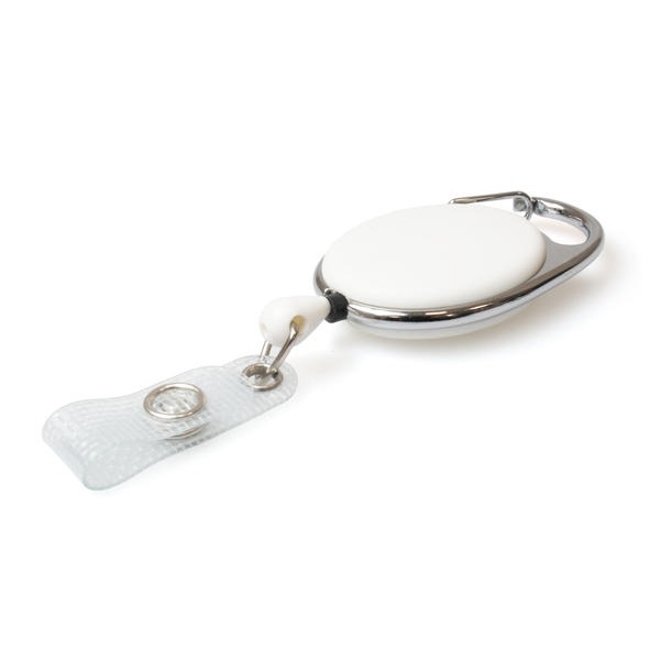 Bild på White carabiner ID badge reel with reinforced strap. 60270232 (DE,SE,NO,FI,RO,PL)