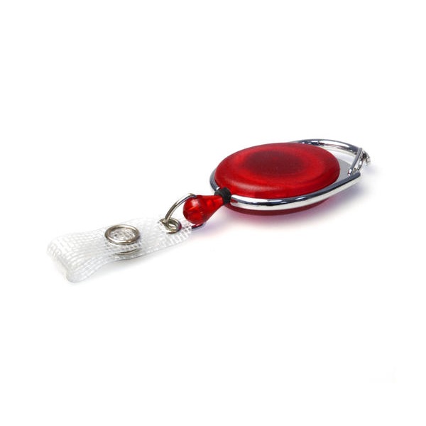 Bild på Red translucent carabiner ID badge reel with reinforced strap. 60270233 (DE,SE,NO,FI,RO,PL)