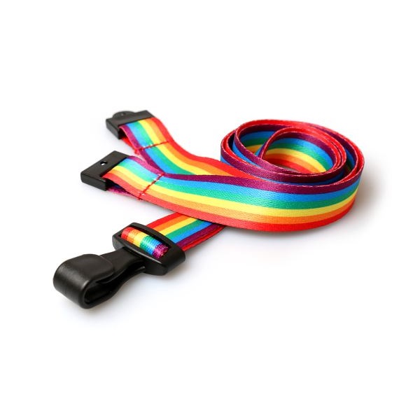 Bild på Recycled rainbow lanyard / keyhanger 15 mm with Plastic J-Clip. 60270594 (DE,SE,NO,FI,RO,PL)