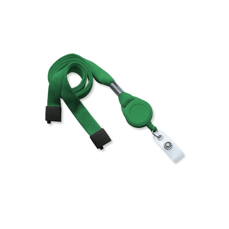 Bild på Green 16 mm flat tubular breakaway lanyards with attached yoyo card reel and clear vinyl strap. 60270626 (DE,SE,NO,FI,RO,PL)