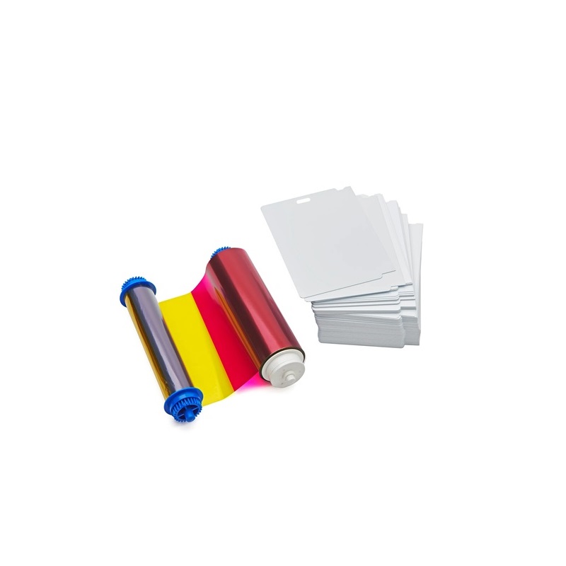 Bild på Zebra ZC10L color ribbon/dye film (YMC0) and cards with 1 slot / oval hole. Zebra 106000-10L1 - 400 prints and 400 cards. ZEB-106000-10L1 (DE,SE,NO,FI,RO,PL)