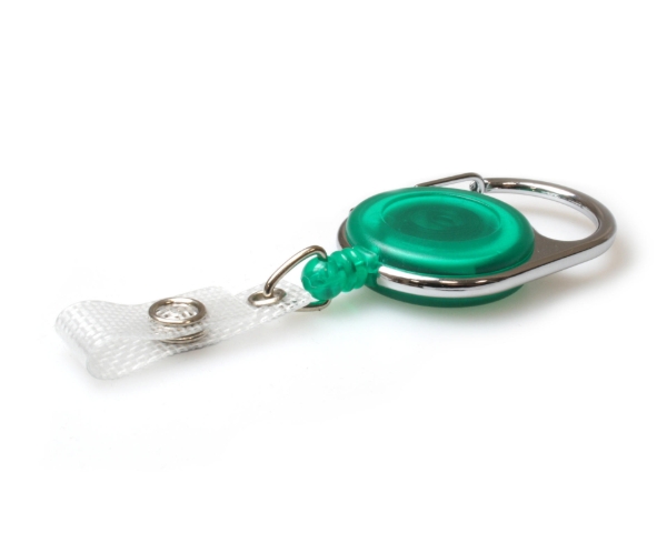 Bild på Green translucent carabiner ID badge reel with reinforced strap. 60270234 (DE,SE,NO,FI,RO,PL)