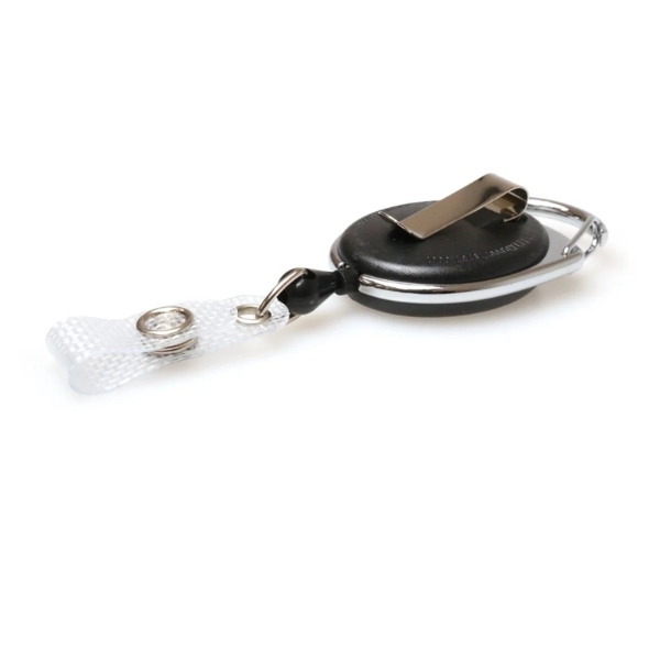Bild på Black carabiner ID badge reel with belt clip and with reinforced strap and Recess. 60270901 (DE,SE,NO,FI,RO,PL)